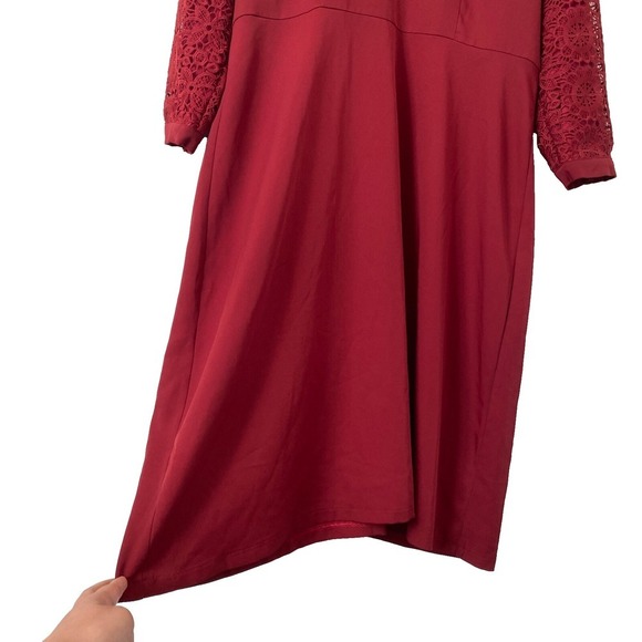 Nwt Downeast Burgundy Dress Women’s Zip-Up Closure w Lace 3/4 Sleeve A-line Sz L - Picture 5 of 9
